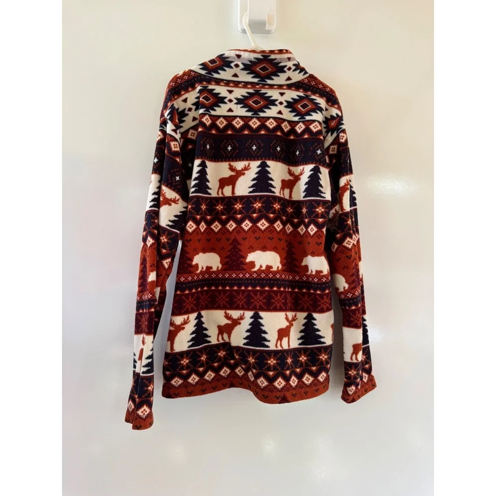 The Childrens Place Boys Fleece Quarter Zip Fair Isle Bear Moose Pullover 7/8